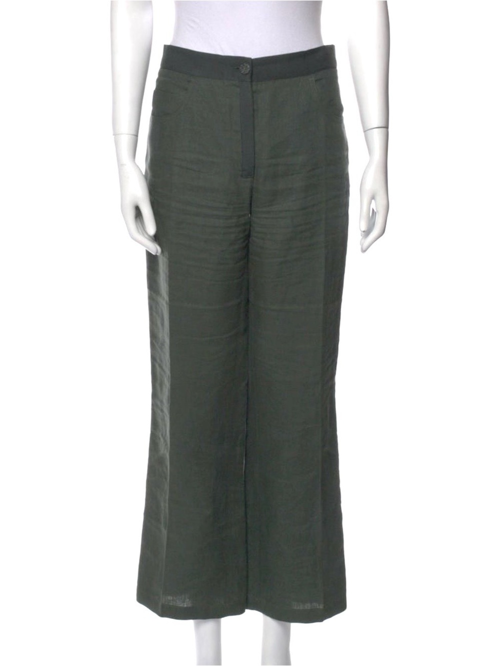 CHANEL Olive Green Wide-Leg Linen Blend Pants
